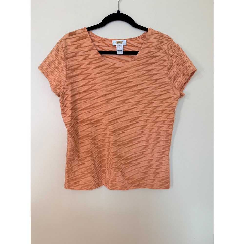 Talbots Peach Orange Textured Ripple Knit Scoop Neck Short Sleeve Top Medium